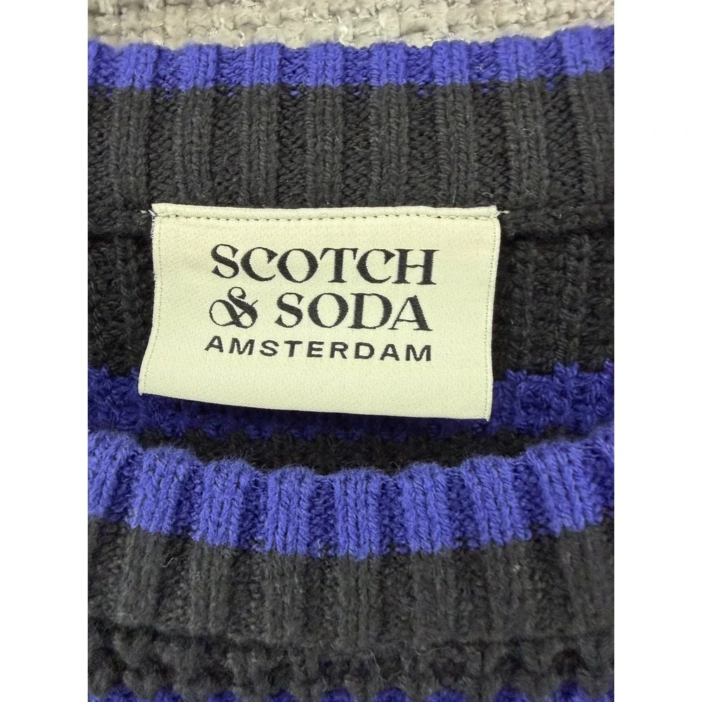 Scotch & Soda Sweater Kids Large Black Blue New Striped Waffle Knit Crewneck